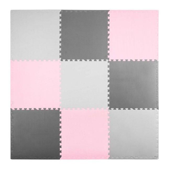 Skummåtte til børn 180x180 cm - Puslespilsmåtte i grå og rosa til leg og læring