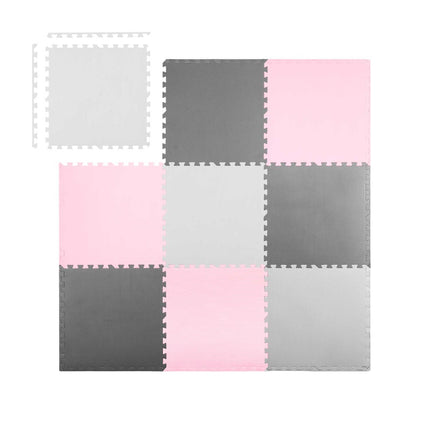 Skummåtte til børn 180x180 cm - Puslespilsmåtte i grå og rosa til leg og læring