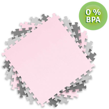 Skummåtte til børn 180x180 cm - Puslespilsmåtte i grå og rosa til leg og læring