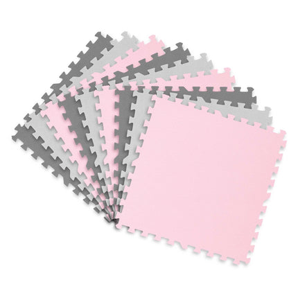Skummåtte til børn 180x180 cm - Puslespilsmåtte i grå og rosa til leg og læring