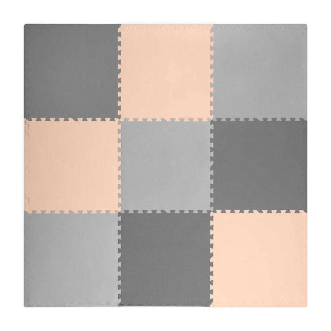Skummåtte til børn 180x180 cm - Blød og skridsikker legemåtte i grå og ferskenfarve