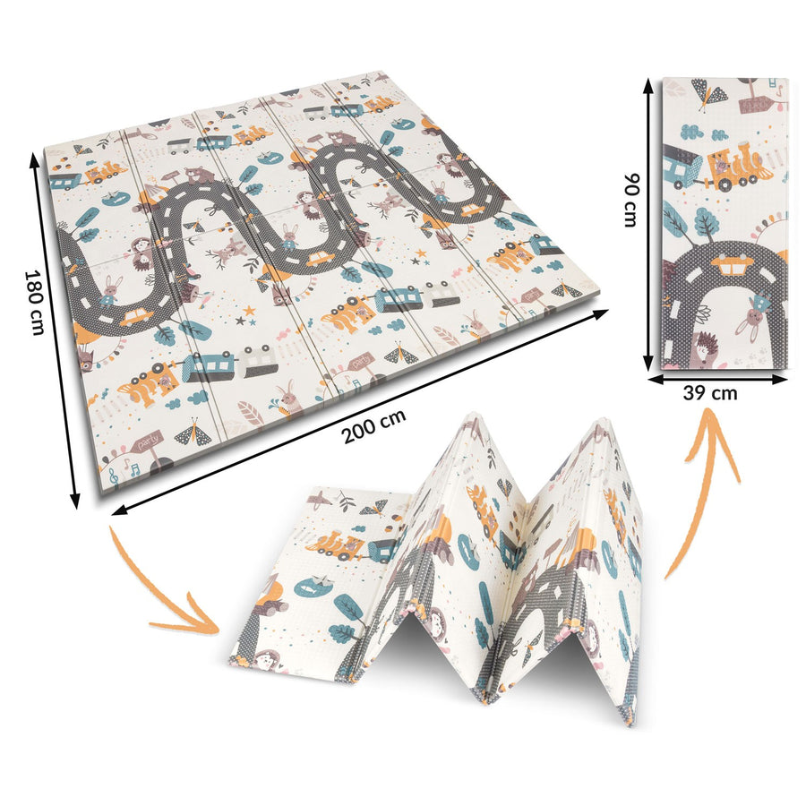 Foldbar skummåtte til børn 200 x 180 x 1 cm – tosidet legemåtte af XPE-skum