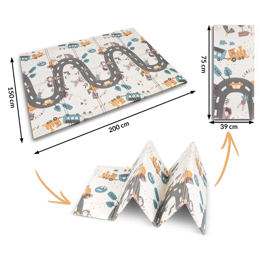 Foldbar skummåtte til børn 200 x 150 x 1 cm – tosidet legemåtte af XPE-skum