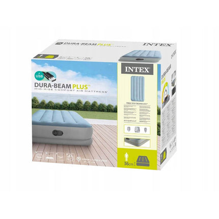 Luftmadras i velour 191 x 99 x 36 cm til 1 person med indbygget USB-pumpe, op til 136 kg – Intex