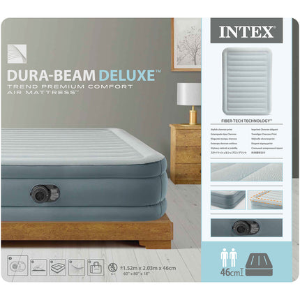 Dobbelt luftmadras 203 x 152 x 46 cm med indbygget elektrisk pumpe – Intex