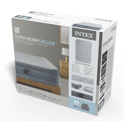 Dobbelt luftmadras 203 x 152 x 46 cm med indbygget elektrisk pumpe – Intex