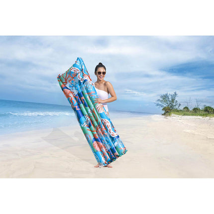 Oppustelig strandmadras 183 x 69 cm med to luftkamre, koralmotiv og reparationslap – Bestway