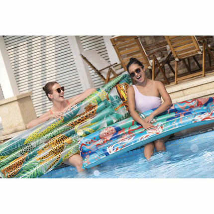 Oppustelig strandmadras 183 x 69 cm med to luftkamre, koralmotiv og reparationslap – Bestway