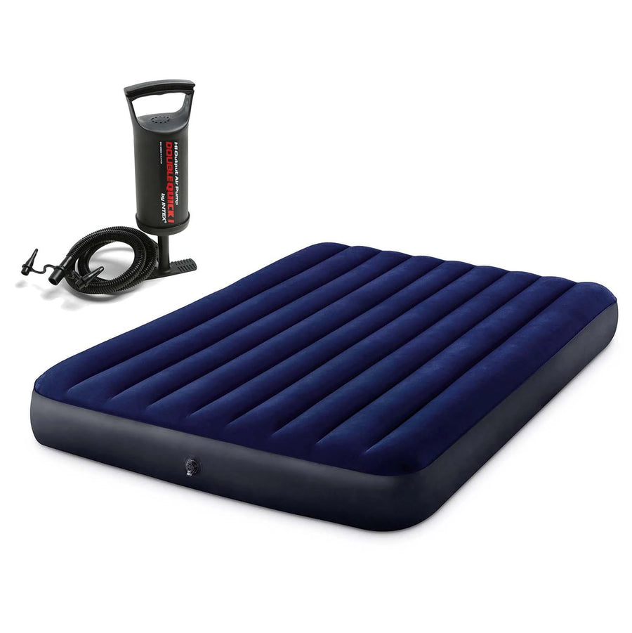 Oppustelig dobbeltmadras med stempelpumpe og puder - 203 x 152 x 25 cm, komfortabel til camping og gæster