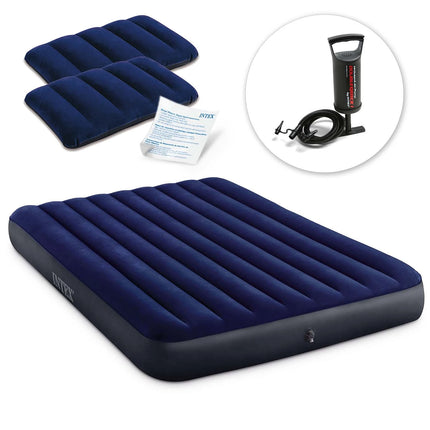 Oppustelig dobbeltmadras med stempelpumpe og puder - 203 x 152 x 25 cm, komfortabel til camping og gæster