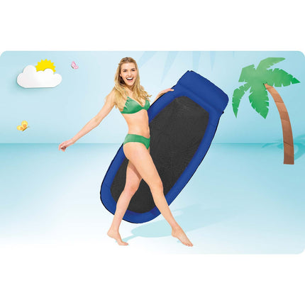 Oppustelig strandmadras med netbund 178 x 94 cm og indbygget pude – blå – Intex