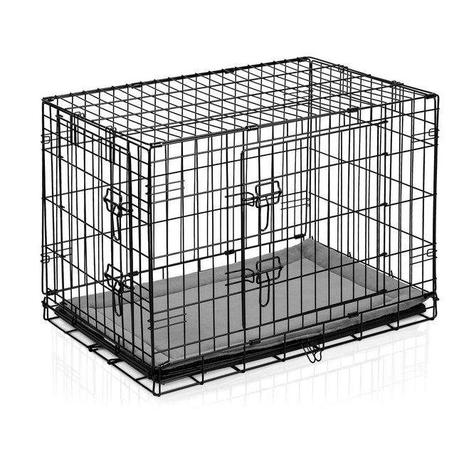 Foldbart hundebur i metal med 2 døre og hundeseng – 75 x 45 x 54 cm (S)
