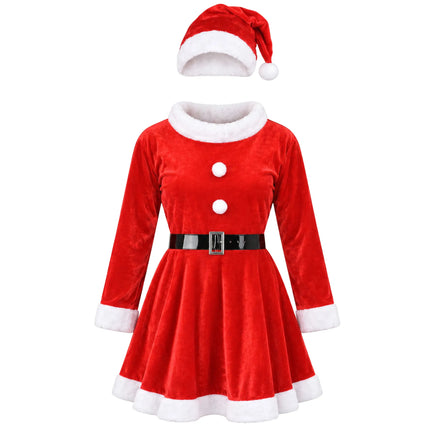 Julekostume til kvinder med kjole, hue og bælte