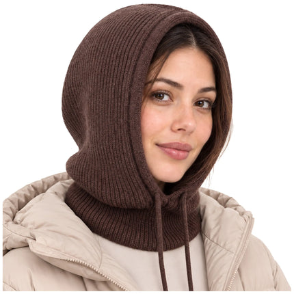Brun balaclava i ribstrik med uld