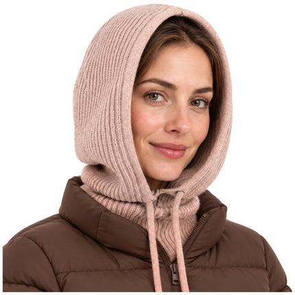 Beige balaclava i ribstrik med uld