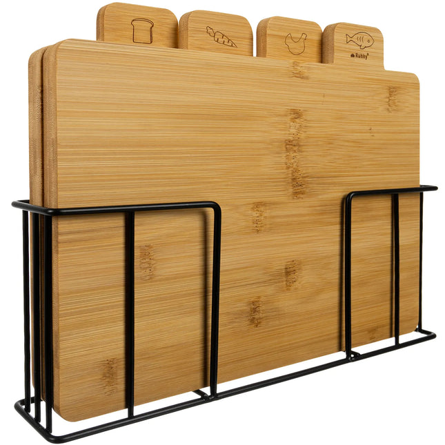 Skærebræt bambus 4 stk. 28x20 cm med stativ