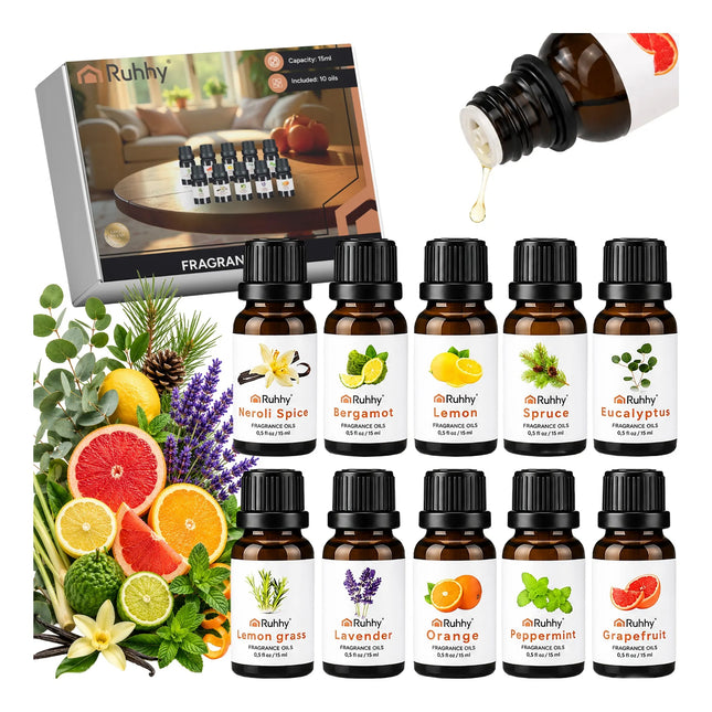 Essential Oils Sæt - 10 forskellige dufte i 15 ml flasker