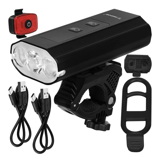 LED-cykellygte 1300 lm + baglygte fra Trizand