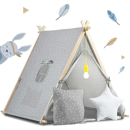 Børnetelt i tipi-design med LED-lampe og puder - perfekt til leg og indretning af børneværelset