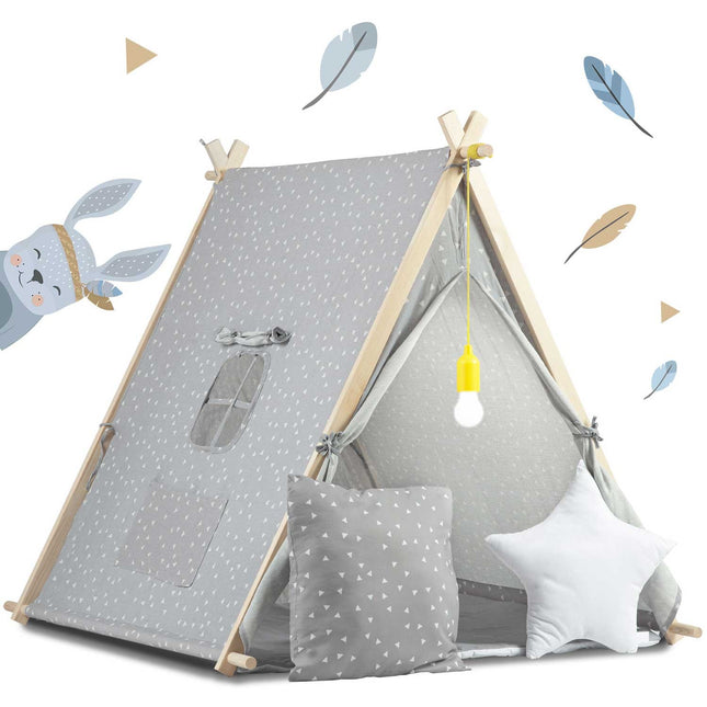 Børnetelt i tipi-design med LED-lampe og puder - perfekt til leg og indretning af børneværelset