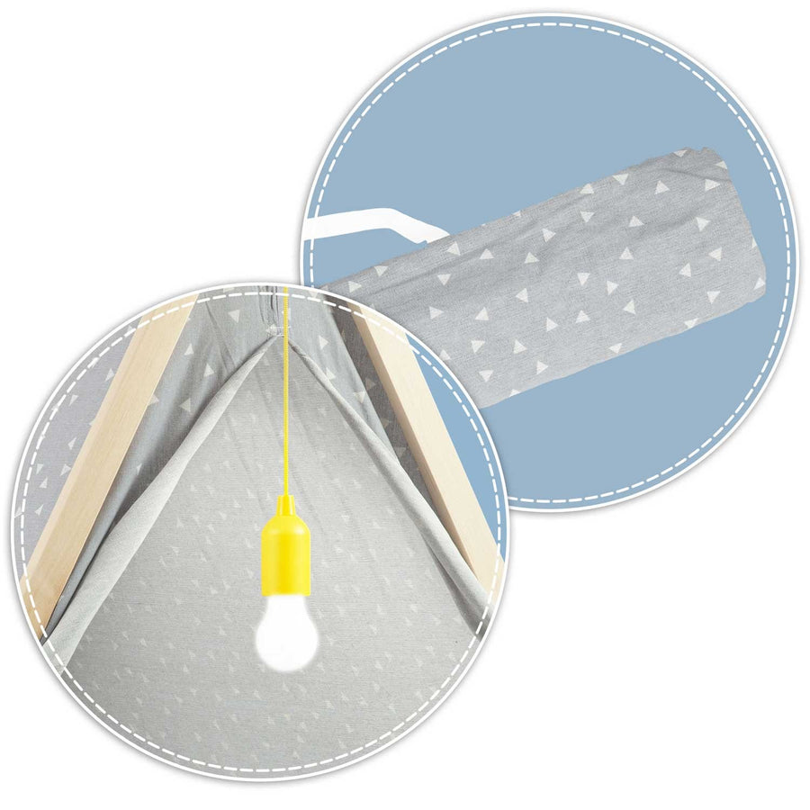 Børnetelt i tipi-design med LED-lampe og puder - perfekt til leg og indretning af børneværelset