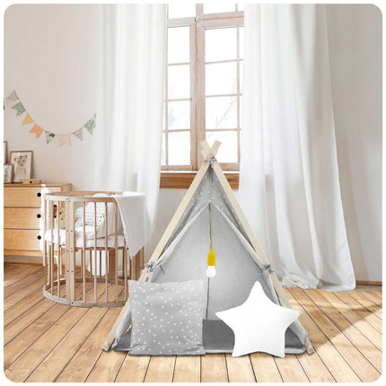 Børnetelt i tipi-design med LED-lampe og puder - perfekt til leg og indretning af børneværelset