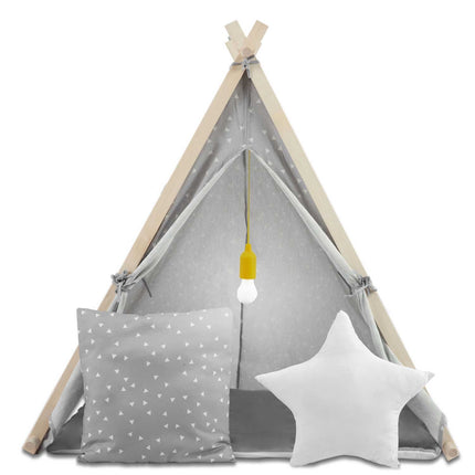 Børnetelt i tipi-design med LED-lampe og puder - perfekt til leg og indretning af børneværelset