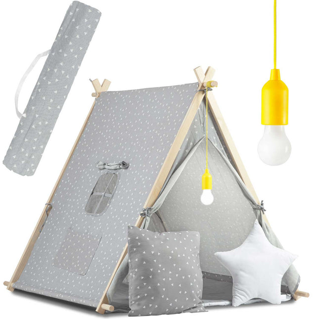 Børnetelt i tipi-design med LED-lampe og puder - perfekt til leg og indretning af børneværelset