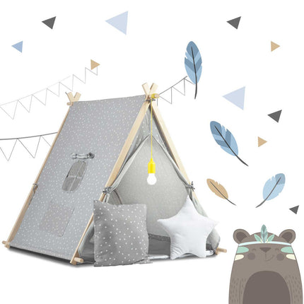 Børnetelt i tipi-design med LED-lampe og puder - perfekt til leg og indretning af børneværelset