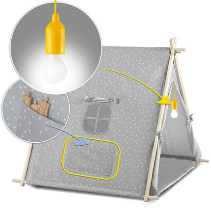 Børnetelt i tipi-design med LED-lampe og puder - perfekt til leg og indretning af børneværelset