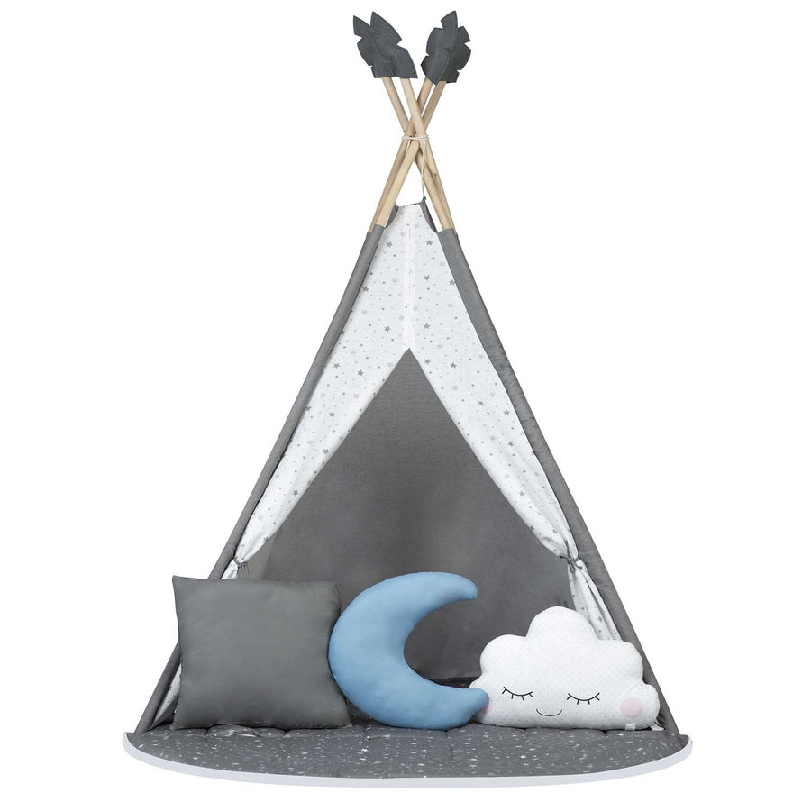 Børnetelt i tipi-design til leg og fantasi - sikkert og komfortabelt med puder og isolerende måtte