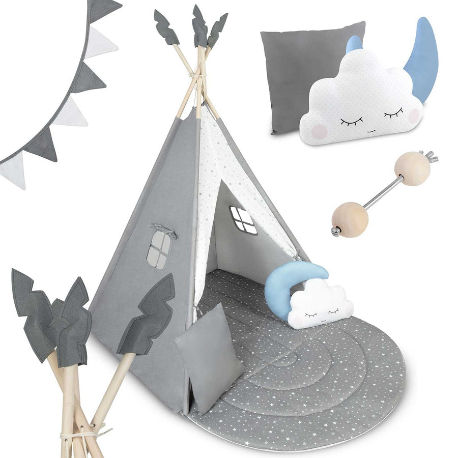 Børnetelt i tipi-design til leg og fantasi - sikkert og komfortabelt med puder og isolerende måtte