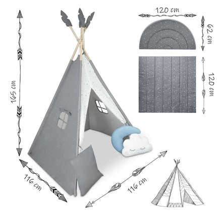 Børnetelt i tipi-design til leg og fantasi - sikkert og komfortabelt med puder og isolerende måtte