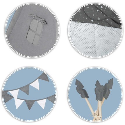 Børnetelt i tipi-design til leg og fantasi - sikkert og komfortabelt med puder og isolerende måtte