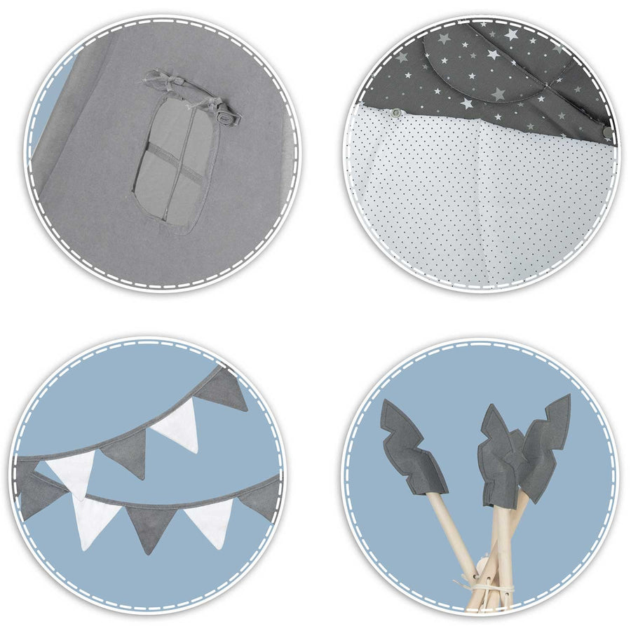 Børnetelt i tipi-design til leg og fantasi - sikkert og komfortabelt med puder og isolerende måtte