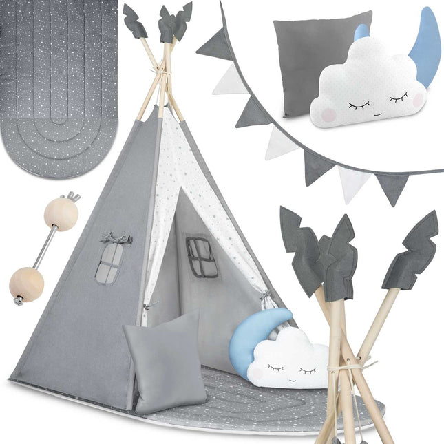 Børnetelt i tipi-design til leg og fantasi - sikkert og komfortabelt med puder og isolerende måtte