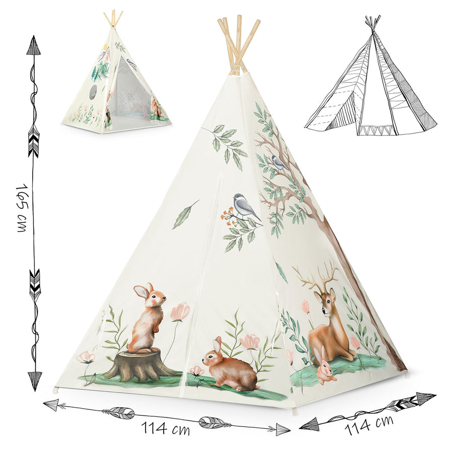 Børnetelt i tipi-design til leg og indretning af børneværelser - inkl. pude og stabilisator