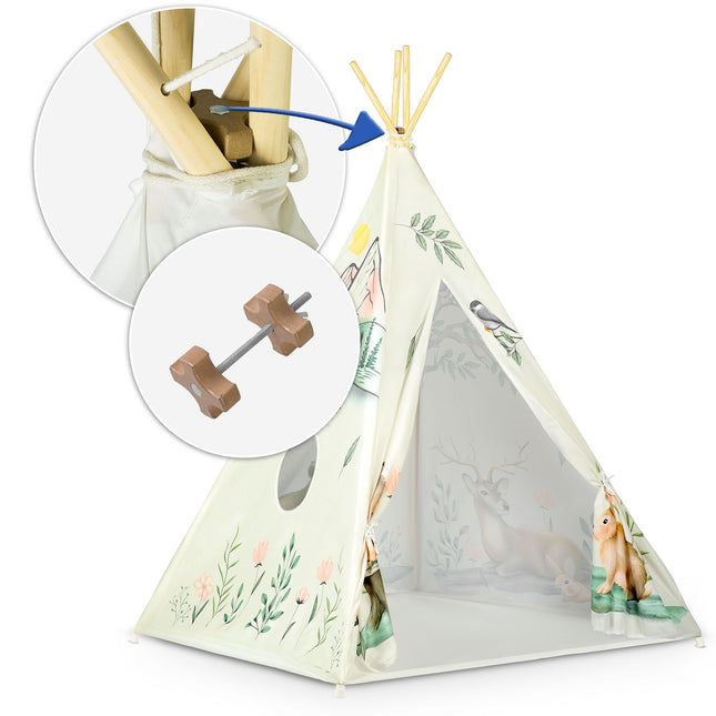 Børnetelt i tipi-design til leg og indretning af børneværelser - inkl. pude og stabilisator