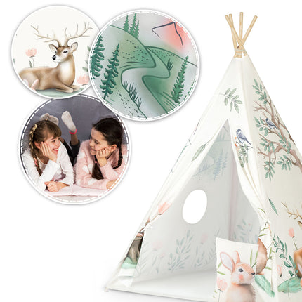 Børnetelt i tipi-design til leg og indretning af børneværelser - inkl. pude og stabilisator