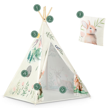Børnetelt i tipi-design til leg og indretning af børneværelser - inkl. pude og stabilisator