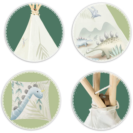 Børnetelt i tipi-design med dinosaurer - perfekt til leg og indretning af børneværelset