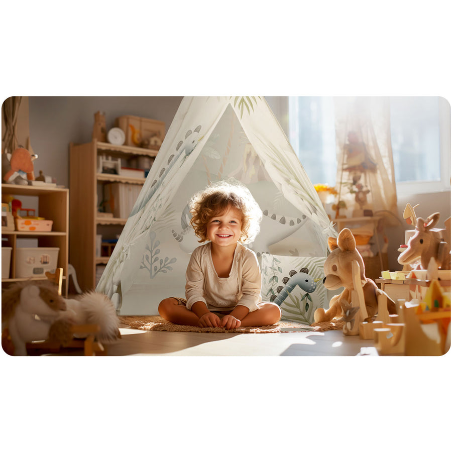 Børnetelt i tipi-design med dinosaurer - perfekt til leg og indretning af børneværelset