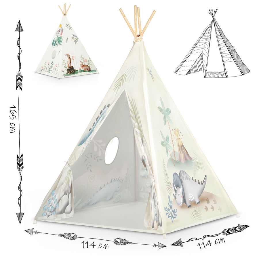Børnetelt i tipi-design med dinosaurer - perfekt til leg og indretning af børneværelset