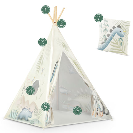Børnetelt i tipi-design med dinosaurer - perfekt til leg og indretning af børneværelset