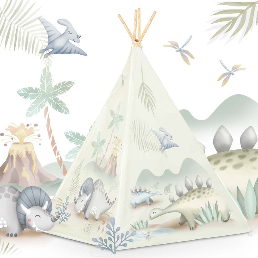 Børnetelt i tipi-design med dinosaurer - perfekt til leg og indretning af børneværelset