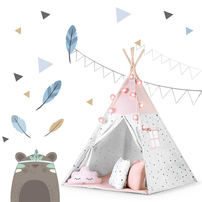 Børnetelt i tipi-design med lys og puder - perfekt til leg og indretning af børneværelset
