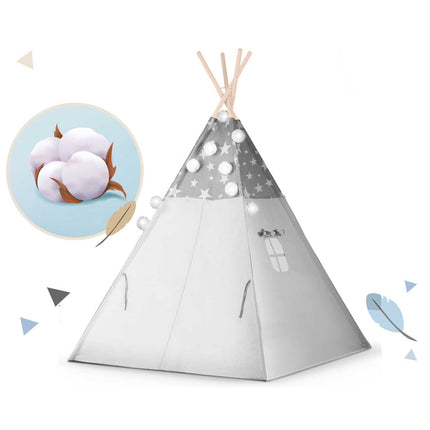 Børnetelt i tipi-design med lys og puder - perfekt til leg og indretning af børneværelset