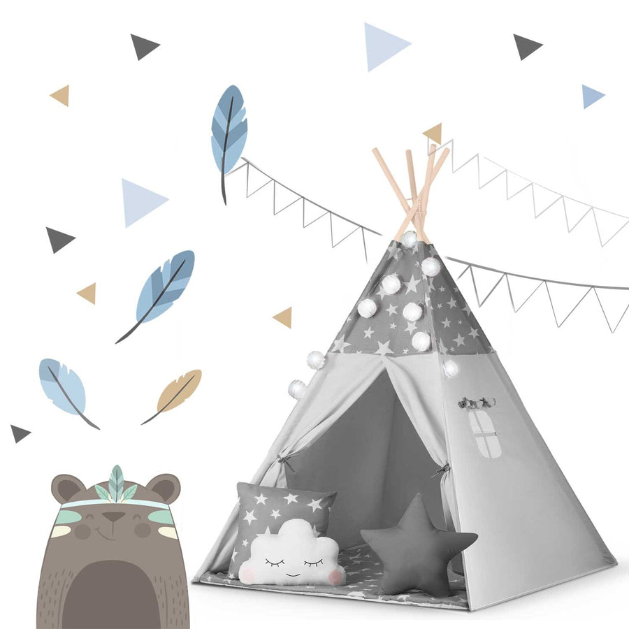 Børnetelt i tipi-design med lys og puder - perfekt til leg og indretning af børneværelset