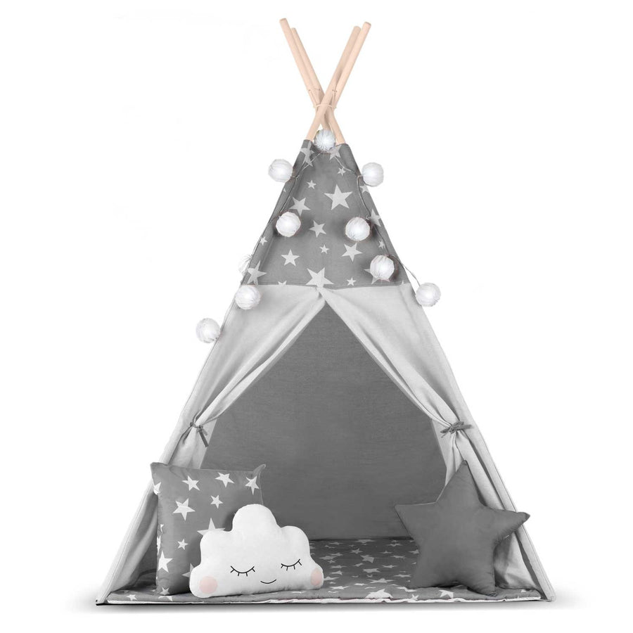 Børnetelt i tipi-design med lys og puder - perfekt til leg og indretning af børneværelset