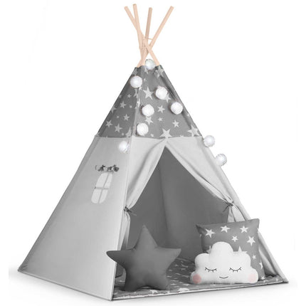 Børnetelt i tipi-design med lys og puder - perfekt til leg og indretning af børneværelset